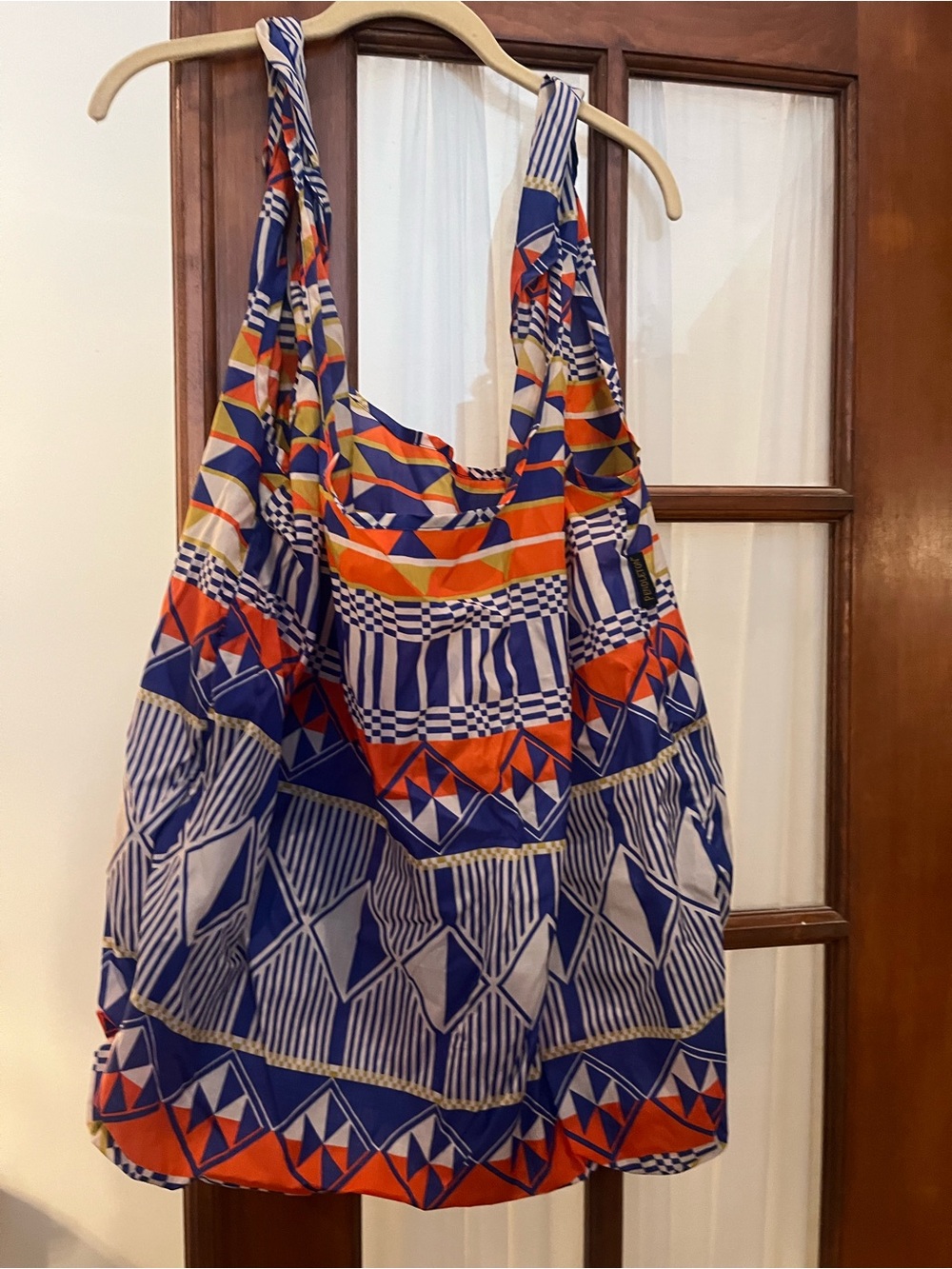 BAGGU Blue, Orange & White Geometric Tote Pendleton print